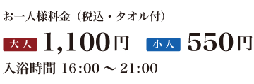 お一人様 1,100円(タオル付)